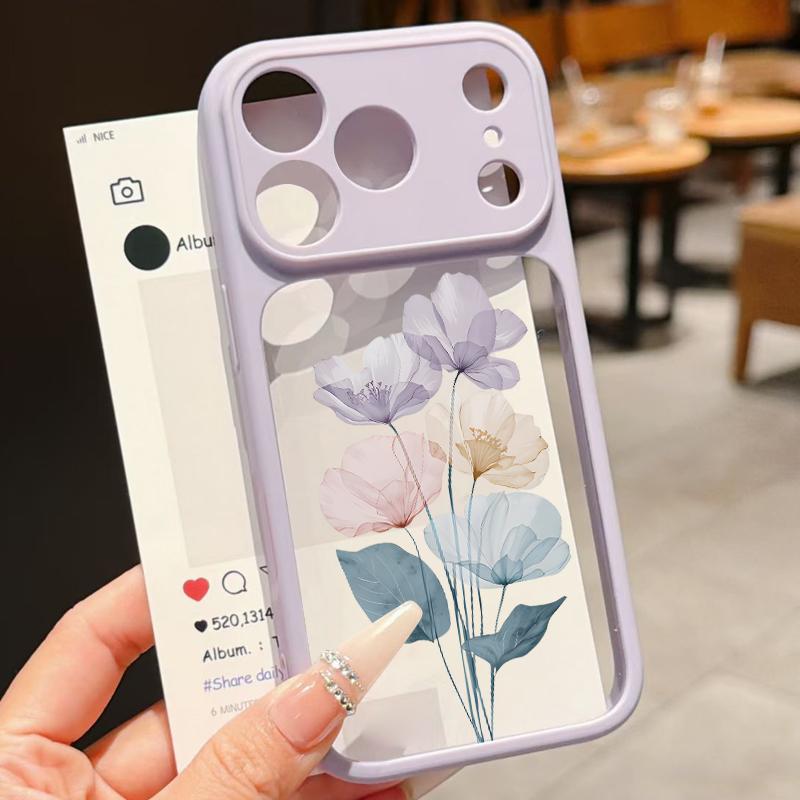 White Flowers Print Case For iPhone 17 Pro Max For iPhone 16 15 14 13 Pro Max Luxury Hybrid TPU+PC Clear Back Hard Cover