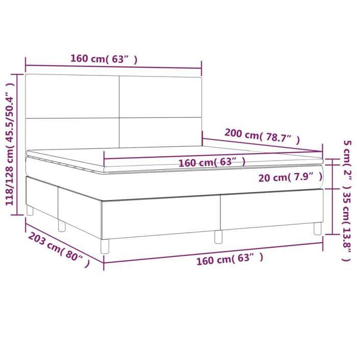 VidaXL Slatted Bed Base with LED Mattress, Upholstered Bed, Double Bed, Adult Bedroom Interior Bed, 3136011