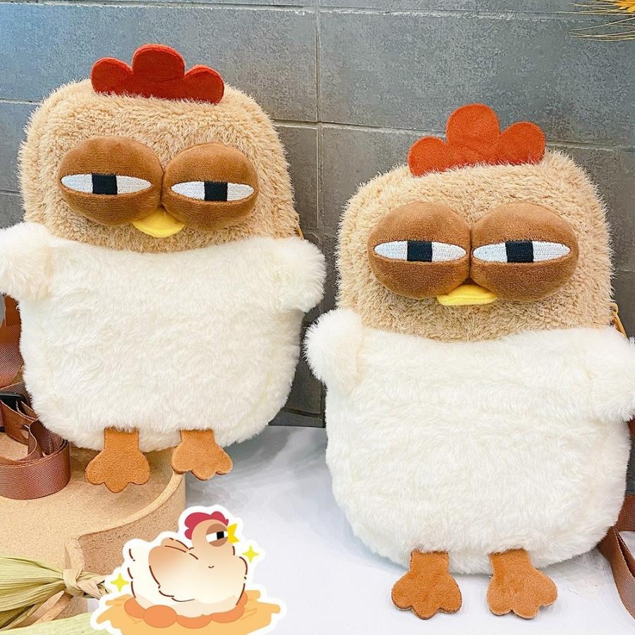 Hen Ugly Shoulder Bag Fur Chicken Plush Handbag Funny Cute Kawaii Chicken Pendant Keychain Doll Satchel Purse For Women Birthday Gift