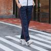 Unisex Dark Blue School Pants with Red Stripe - Loose, Straight-Leg Design for Primary To High School Students.