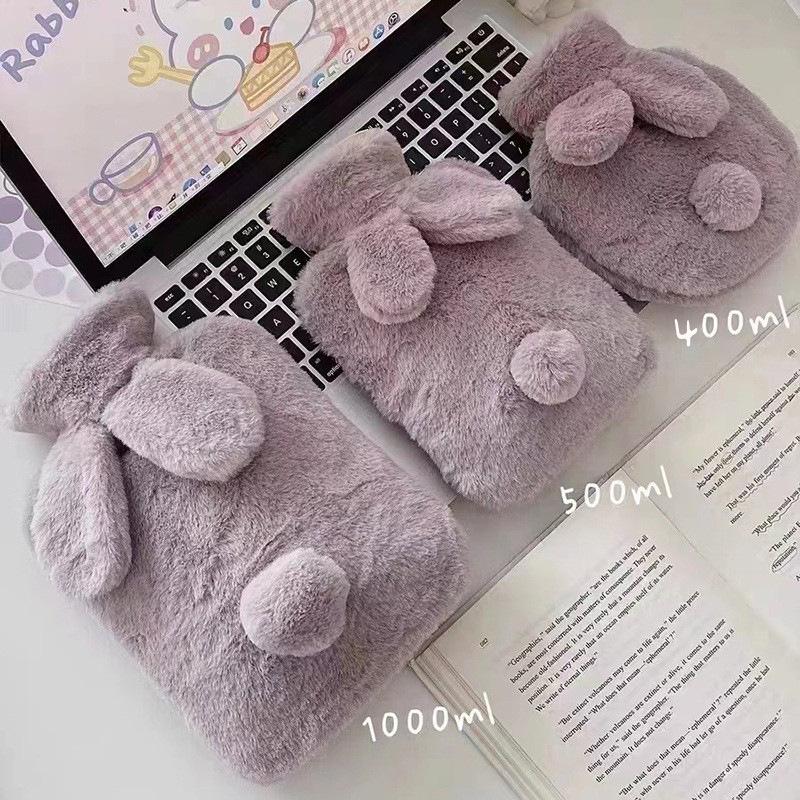 Plüsch-Wärmflasche aus Kaninchenfell im koreanischen Stil XL mit PVC-Wasserbeutel - Handwärmer & Heiße Kompresse