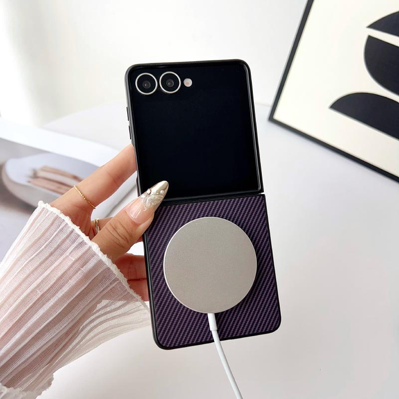For Magsafe Magnetic Wireless Charging New Luxury Solid Color Carbon Fiber Bumper Phone Case For Samsung Galaxy Z Flip 7 6 5 4 3