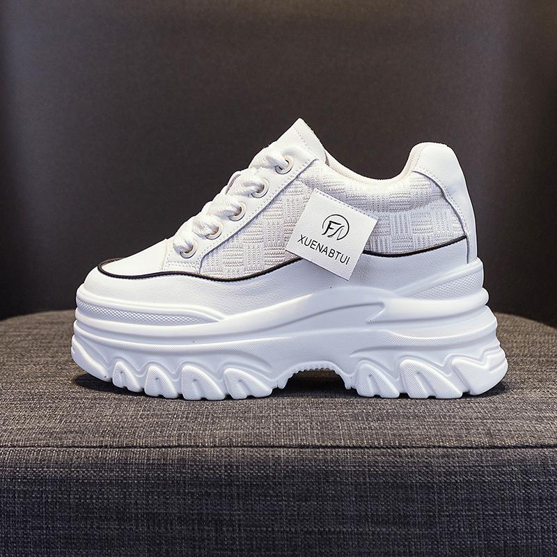 Leather little white shoes women's spring 2025 new Korean version versatile white sports shoes platform inner height increase women's shoes