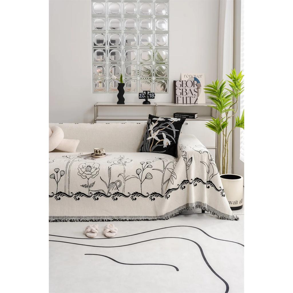 Nordic Butterfly Floral Print Soft Sofa Towel Blankets Outdoor Camping Picnic Large Blanket Leisure Towel White Travel Sofa Mat