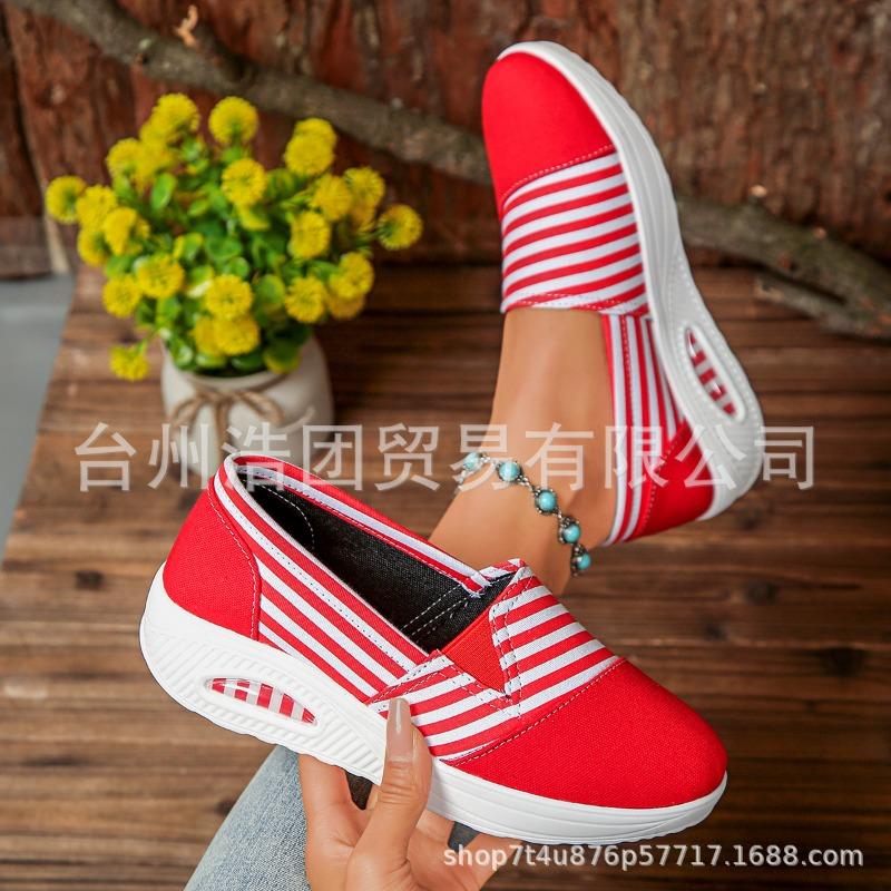 

Новые парусиновые кеды с полосатой расцветкой, женские повседневные туфли-качалки с круглым носком, женская обувь больших размеров 43 красный