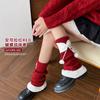 Lolita Socks Bow Lace Hairball Ancola Red Thickened Warm New Year Christmas Pile