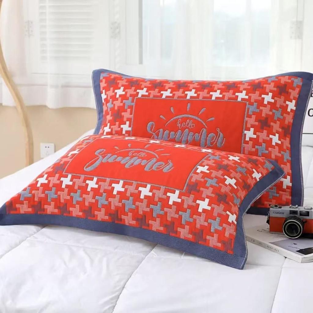 Gauze Multi-layer Pillow Towel Colored Woven Jacquard Cotton Student Children Couple Home Soft and Comfortable Large Pillow Towel