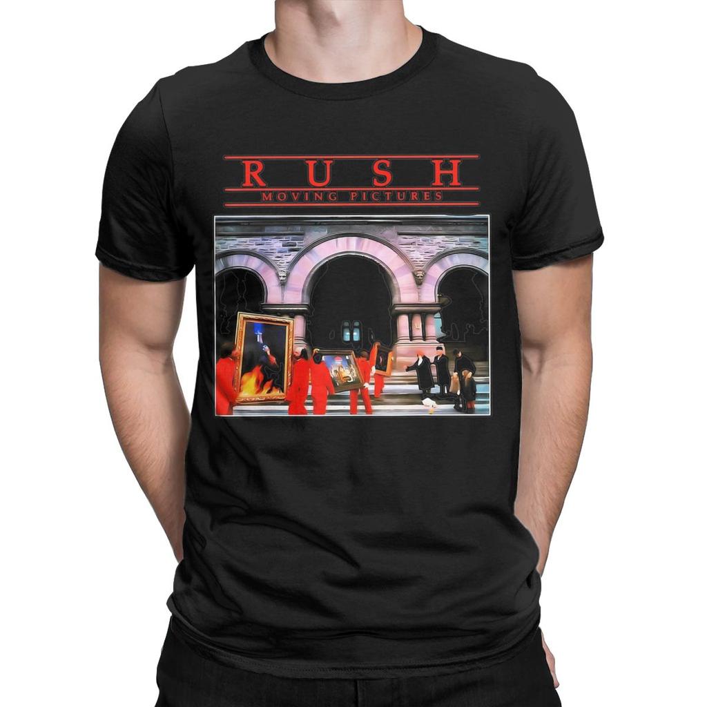 Funny Moving Pictures Rush Band T-Shirts Men Round Collar Pure Cotton T Shirts Short Sleeve Tees Gift Idea Clothing