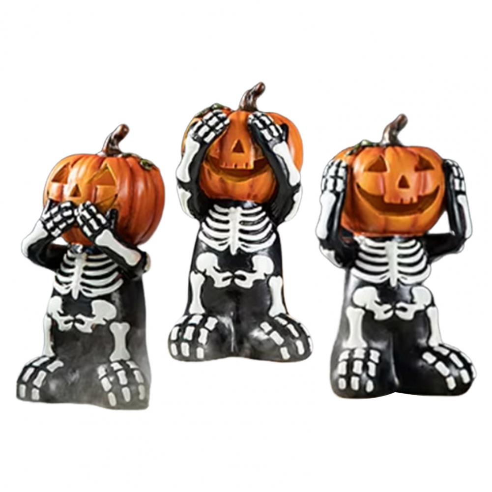 Halloween Skeleton Decorations Skeleton Figurines Spooky Halloween Skeleton Pumpkin Statues for Home Party Decor