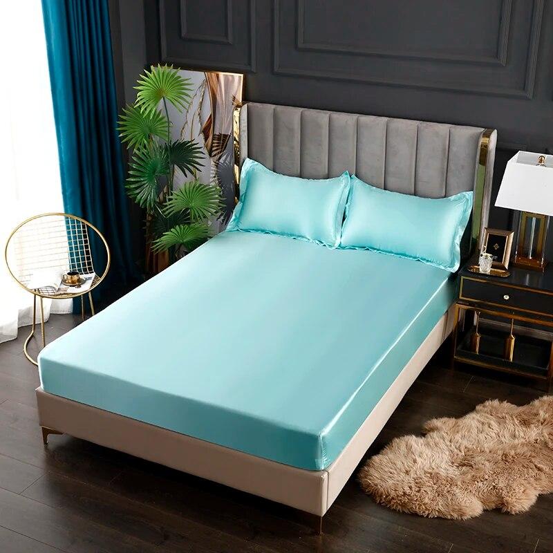 Solid Color Fitted Sheet Satin Rayon High-End Mattress Cover Elastic Band Sheets Sale Bed Sheet