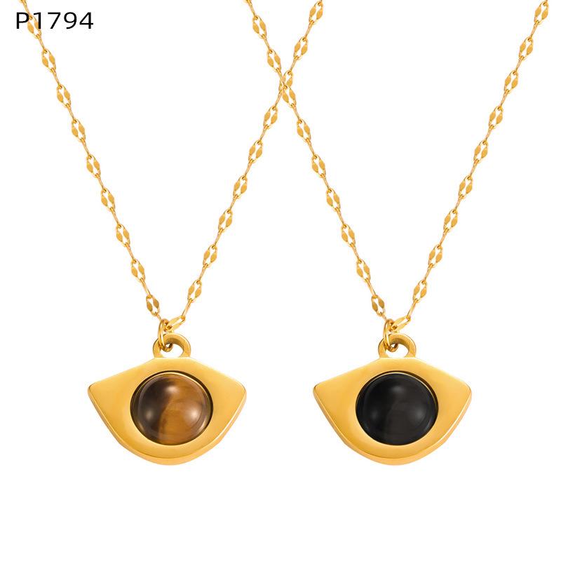 Retro Tiger Eye Fish Mouth Titanium Steel Necklace for Women - Fashionable Light Luxury Design