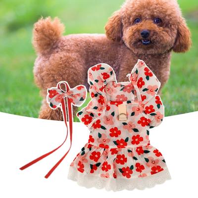 Yousheng Haustierkleid Blumenmuster Gefalteter Saum Winddichte Haustierweste Welpen Flatterärmel Kleidung für den Frühling