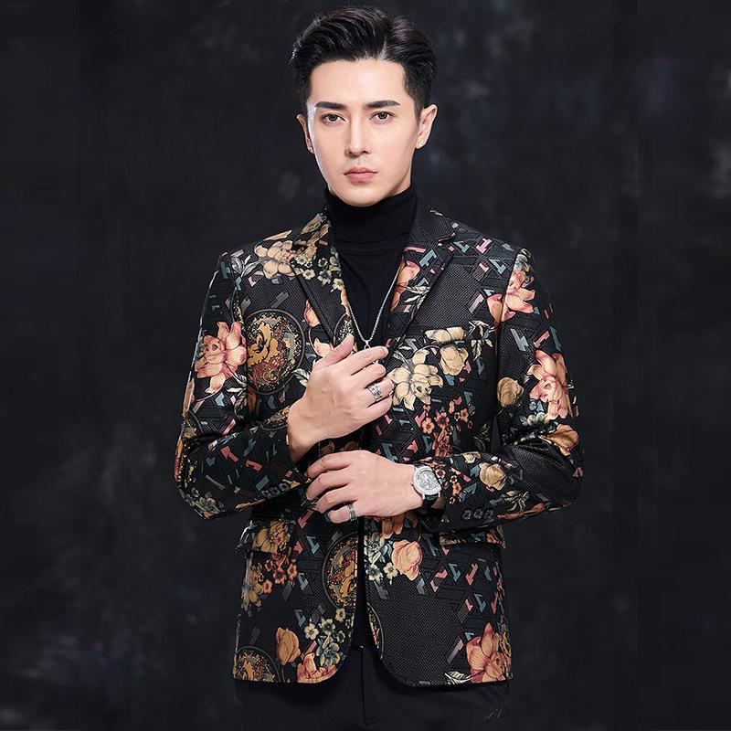 New Genuine Leather Suit Men's Suit Coat Sheepskin Printed Single Leather Suit Spring and Autumn Fashion