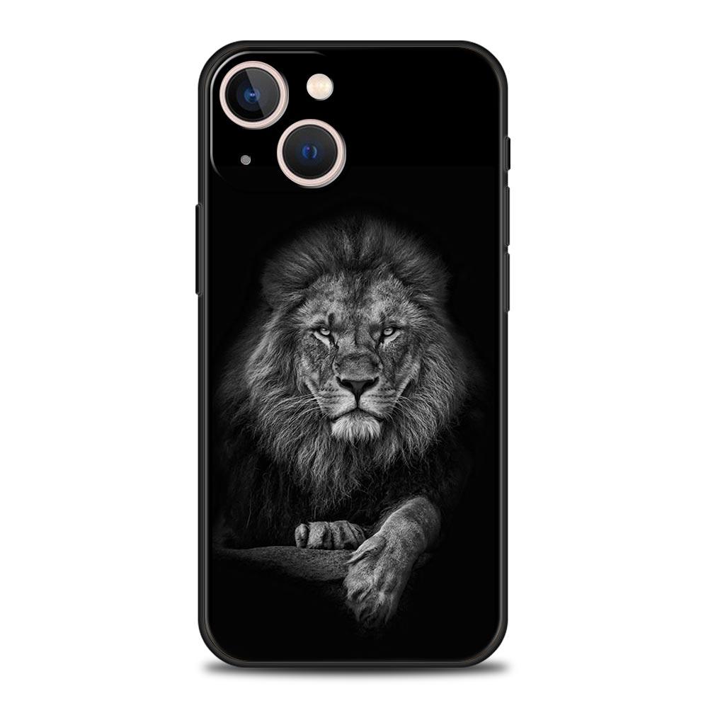 Lion Wild Animals Luxury Phone Case For iPhone 13 15 14 12 Mini 11 Pro MAX XR X SE XS 7 8 Plus Silicone Black Protection Cover