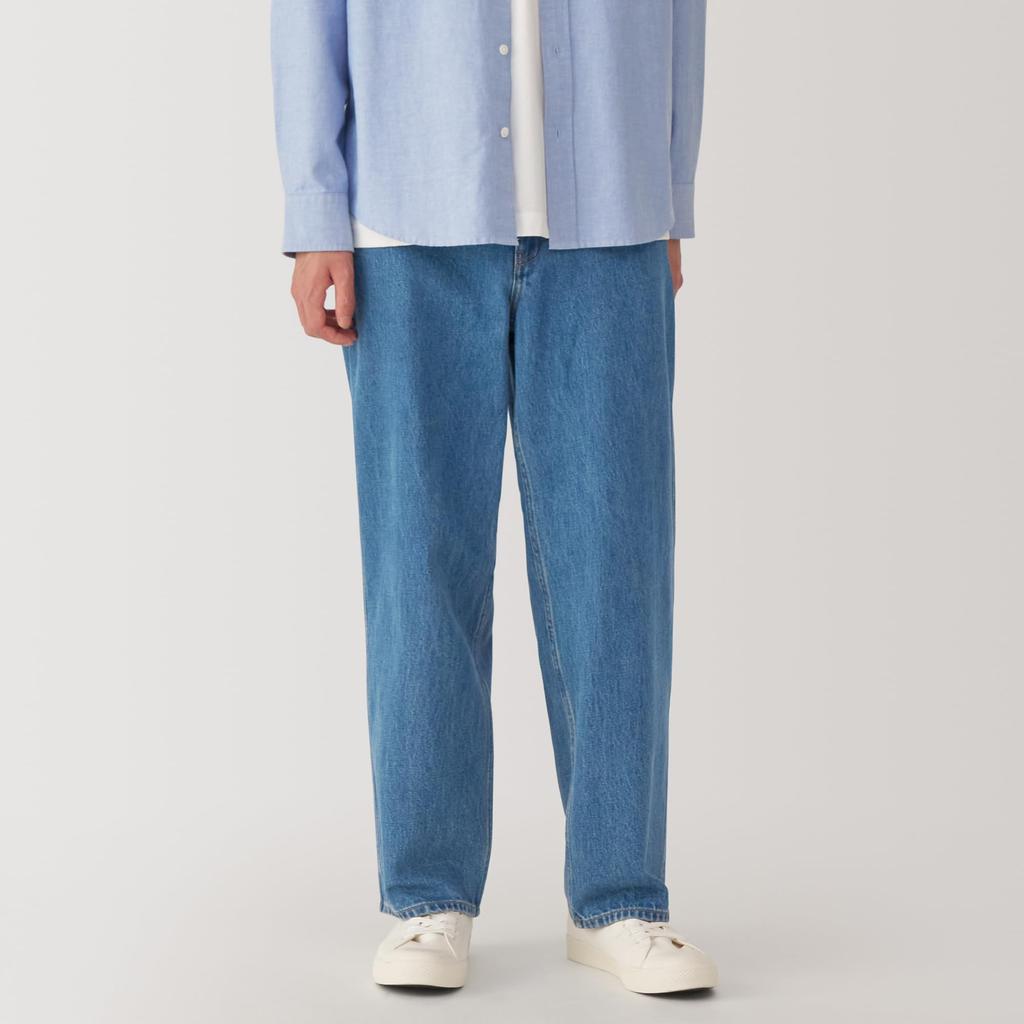 MUJI Men's Wide-leg Kapok-Blend Denim Pants (AE0Y7A4A), Blue, Size XL