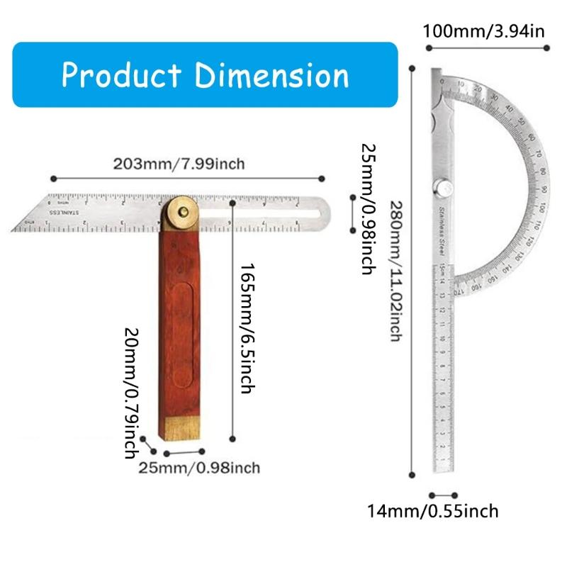 T-Bevel Guage Sliding Angles Rulers Protractors Multiple Angles Adjustable Gauges Measurement Tool Wood Handle Replacement