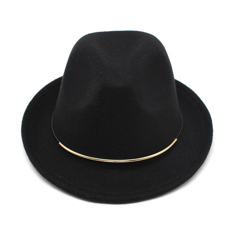 Wool Top Hat Ladies Trend Hat Gold Buckle Jazz Hat Wool Felt Hat