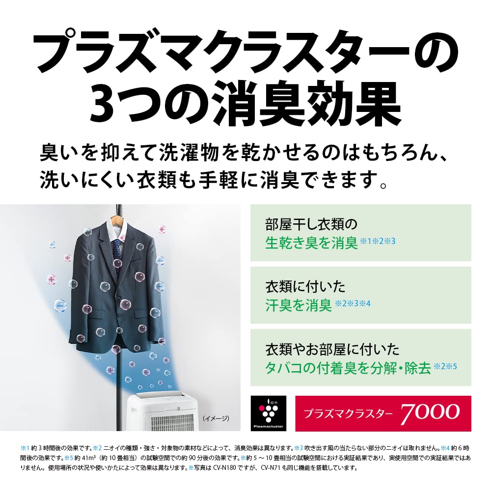 Sharp Clothes Dryer Dehumidifier Plasmacluster 7000 Standard 8 Tatami 2021 Model White 7.1L / / CV-N71-W