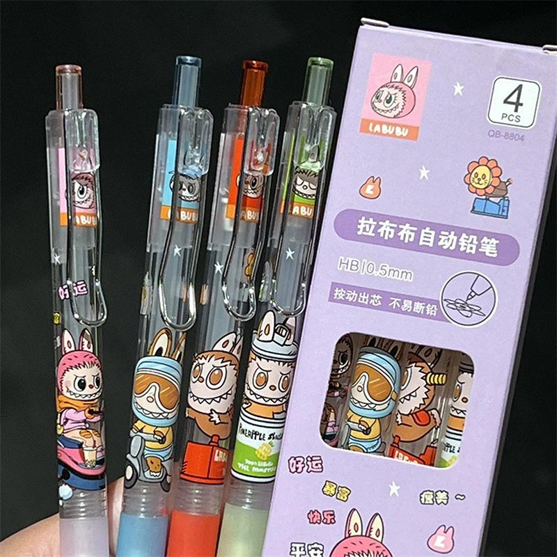 

4 шт. Ручка-сюрприз с подписью Press Labubu Аниме Гелевый Автоматический карандаш Мультяшные Учебные канцелярские товары Детская игрушка Подарок на день рождения