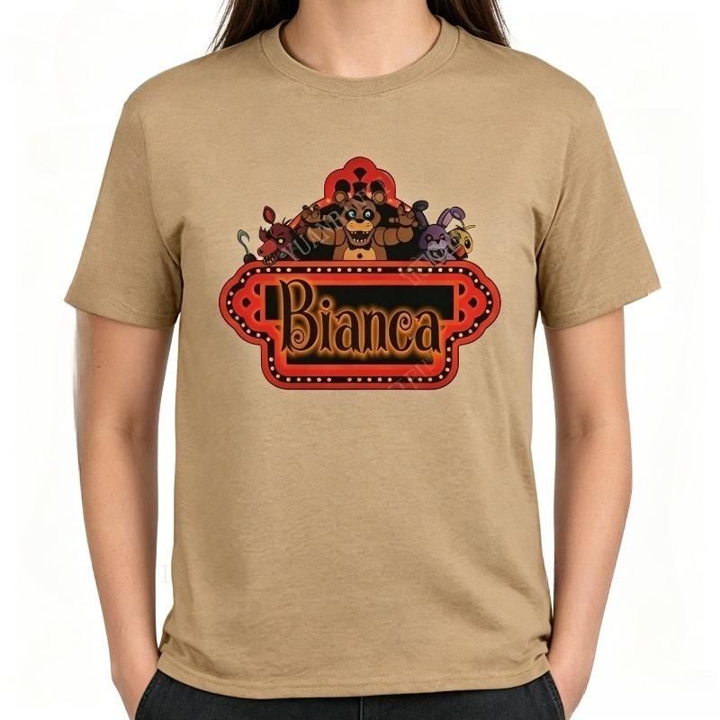 Horror Game FNAF Pizzeria TShirt Freddy Fazbear and Friends Graphic Tee Bianca Name Print Unisex Casual Cotton Short Sleeve Top