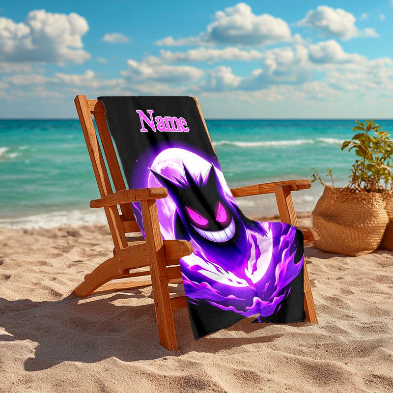 Personalized customized proof beach towel with Pokémon Gengar pattern - soft, absorbent,quick-drying,perfect swimming,camping&bathing