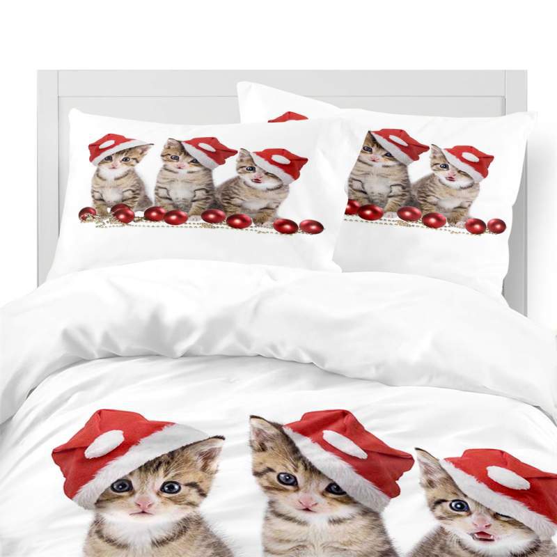 Christmas 3D Digital Printing Quilt Set Three-Piece Christmas Cat