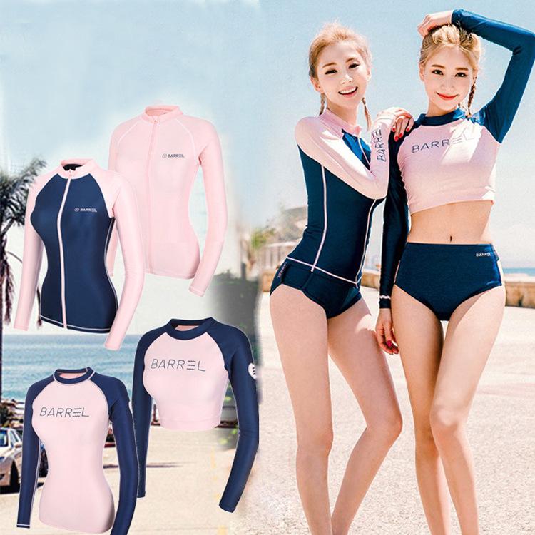 Korean-Style Women's Two-Piece Surfing Suit: Long Pants & Long Sleeve, Quick-Dry Sun Protection for Diving, Snorkeling, and Jellyfish Safety.