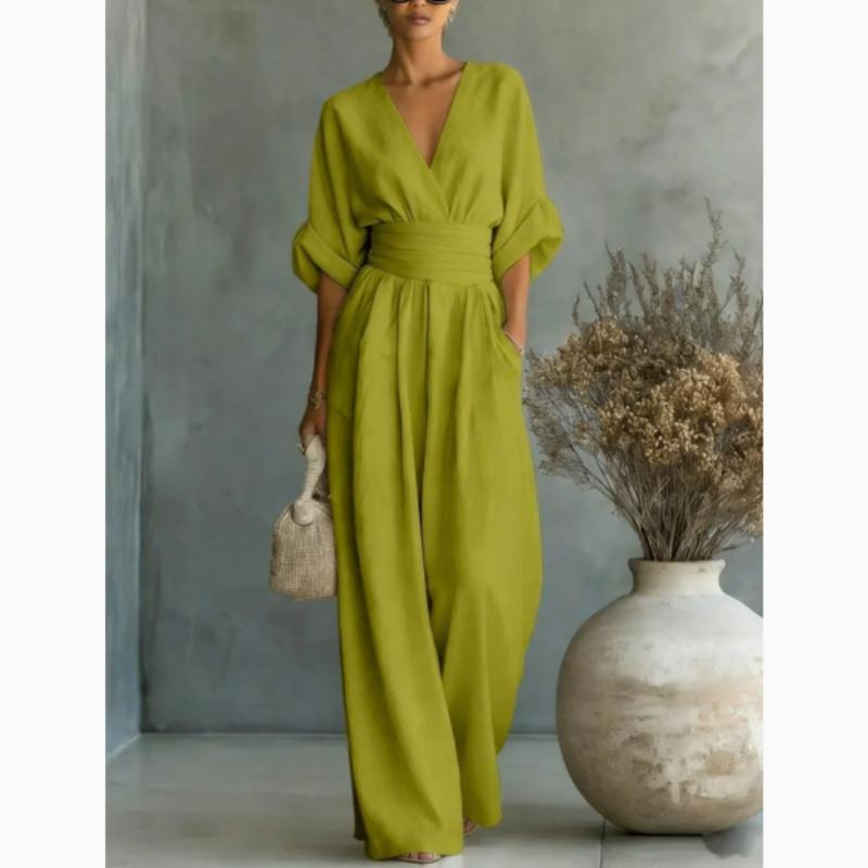 Novo Macacão Elegante com Decote em V para Mulheres com Cintura Marcada para a Primavera/Verão, Oferecido em Várias Cores