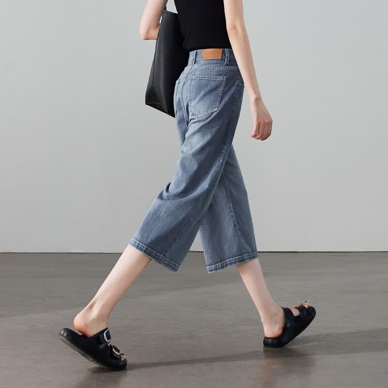 SOFSIL Women s High-Waist Wide-Leg Cropped Denim Jeans 28/L