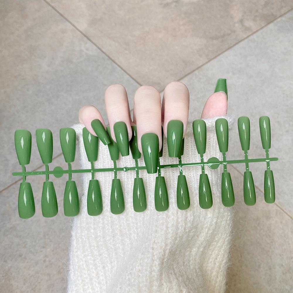 24pcs/set DIY Quick Nails Solid Color Glossy Long Ballet False Nails Multicolor Strips Finished Wear Nail Art