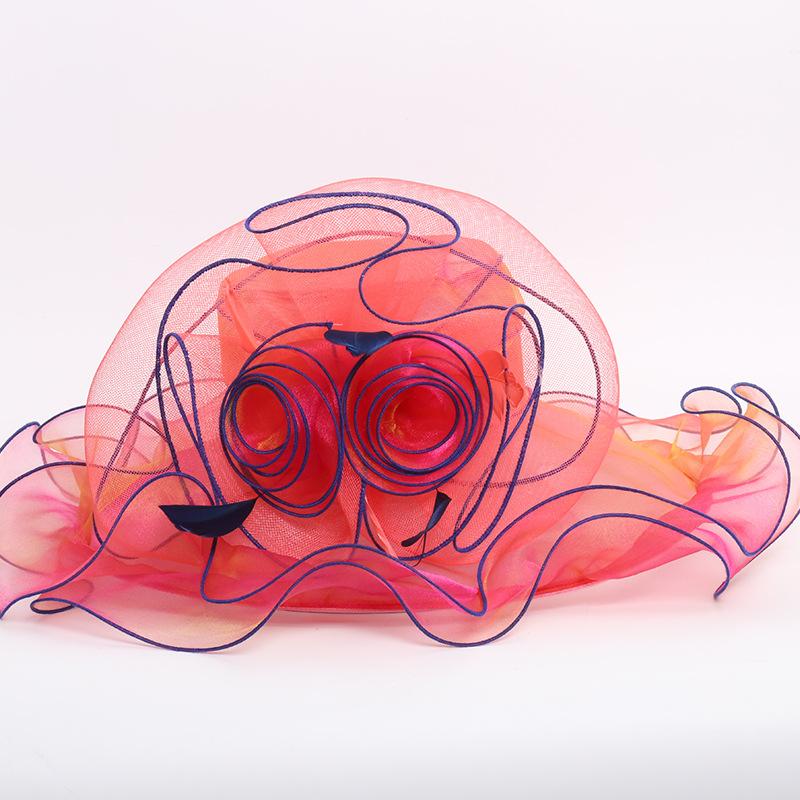 Organza Kentucky Derby hatter for kvinner Bred brem Strandhette Slør Blomst Fjær Bryllup Elegant kirkefest Fedora Kvinne