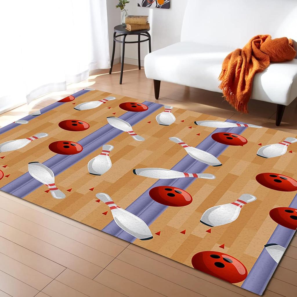 Bowling Party Area Rug for Boys Bedroom Living Room Decor Bowling Ball Carpet Sport Theme Floor Mat Non Slip Entrance Doormat