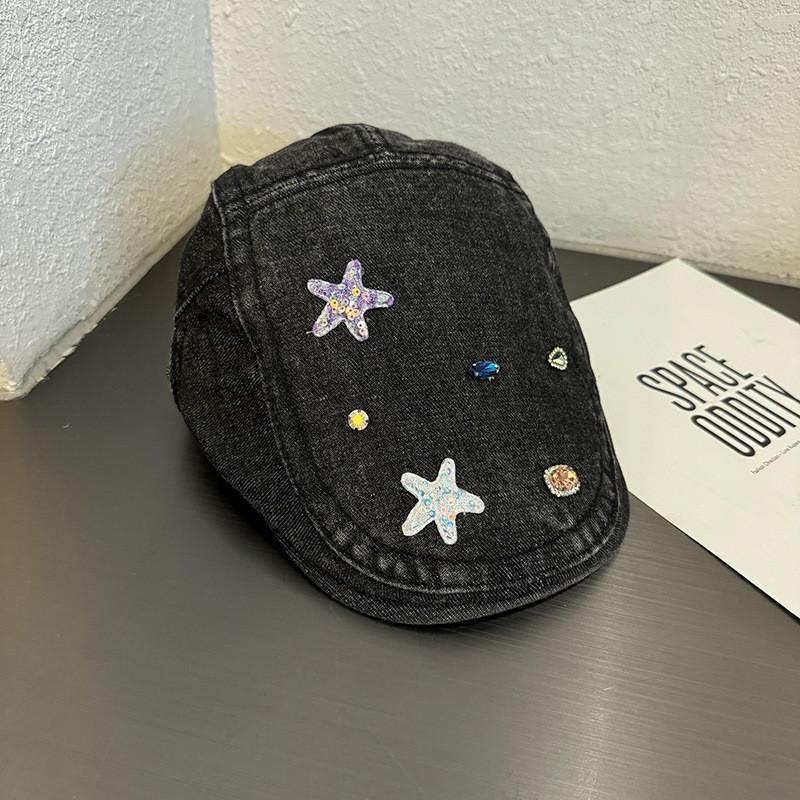 Pentagram Retro Star Cowhide Cabbie Hat Breathable Cotton Fashion Women Casual