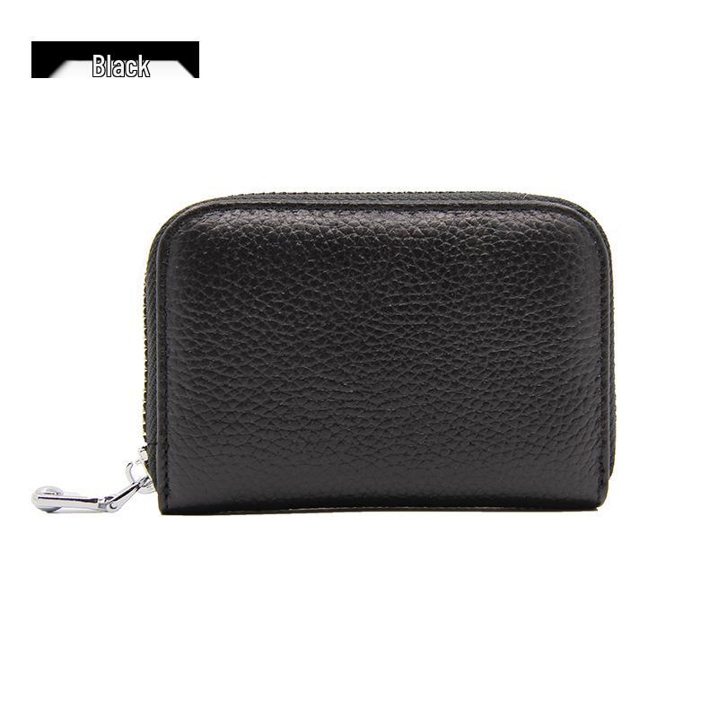 Accordion Top Grain Cowhide RFID Anti-Theft Multi-Card Zipper Leather ID Card Holder