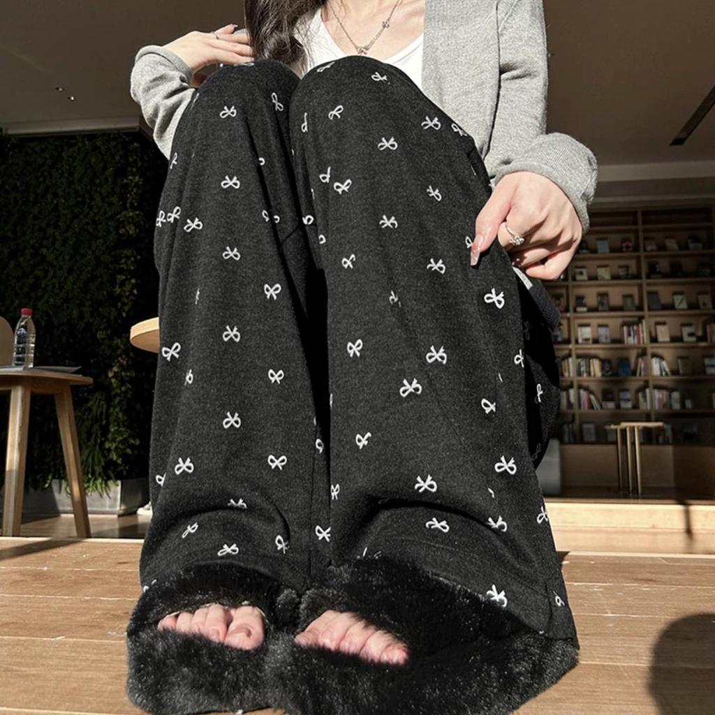Bowknot High Waist Fleece-Lined Wide Leg Pants for Women, Spring 2025 Collection