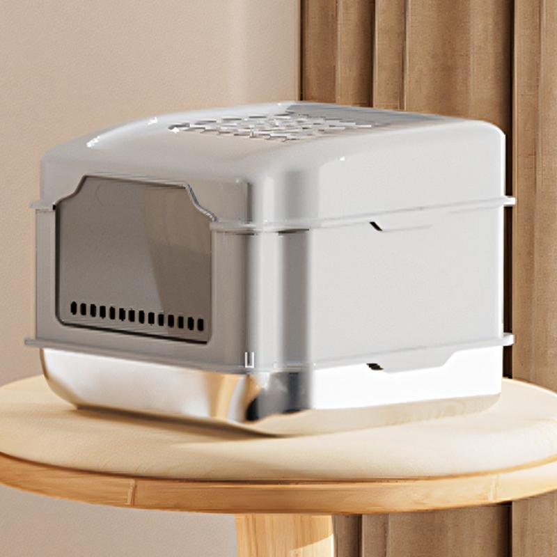 Stainless Steel Cat Litter Box Large Space Fully Enclosed Cat Toilet Big Sealed Odor Proof Cat Bedpans Detachable Pet Supplies