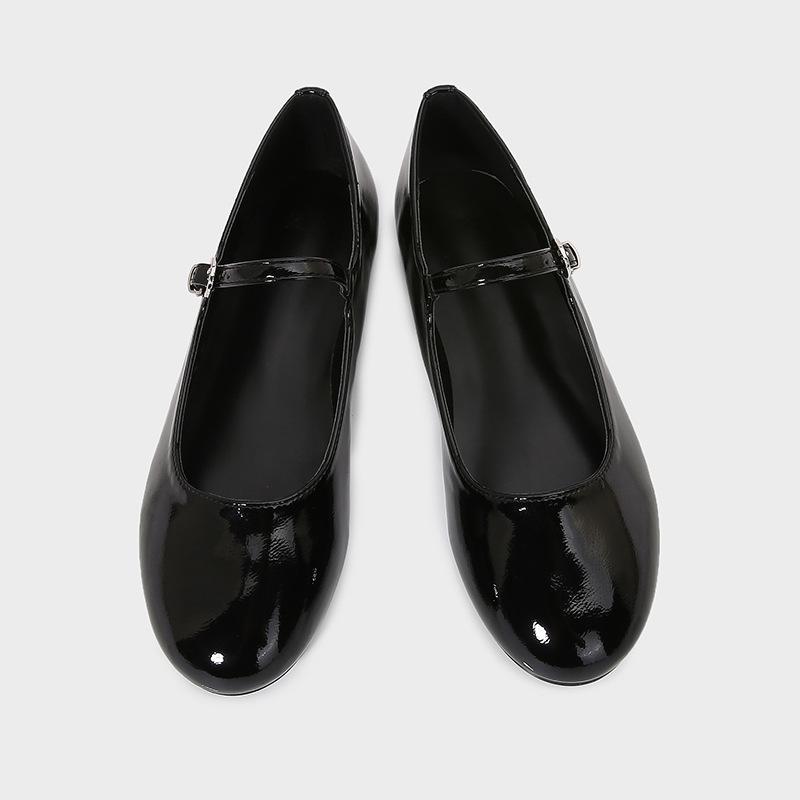 Fashion High Quality Patent Leather Black Ballet Flats Women Fashion Round Toe Shallow Buckle Mary Jane Shoes Cozy Non-slip Casual Shoes