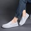 White Shoes Mens Flat Bottomed Loafers Boat Shoes Soft Soled Driving Non Slip Casual Genuine Leather New One Step Casual
