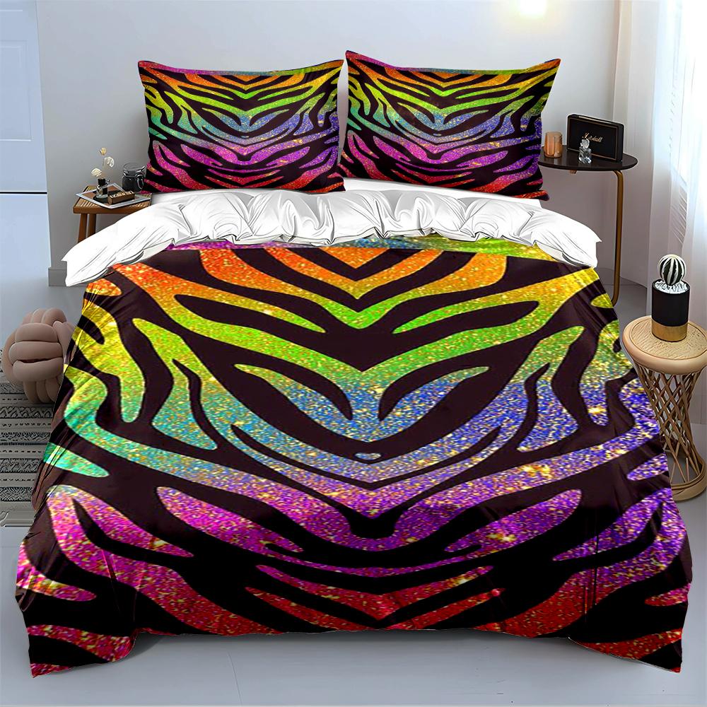 Bright Neon Zebra Stripe Bedding Set Bedding Set (1 Duvet Cover, 2 Pillowcases, Duvet Not Included)