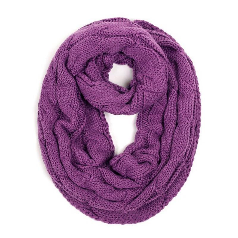

Новый женский однотонный шерстяной шарф-снуд с косами, зимний утеплитель для шеи, воротник-хомут, круглые шарфы One Size фиолетовый