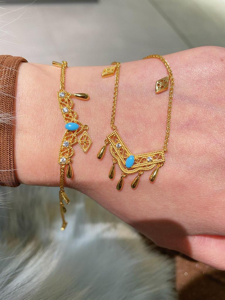 Gold-Plated Sterling Silver Phoenix & Turquoise Tassel Bracelet: Chinese Style, High Aesthetic, Exquisite Light Luxury.