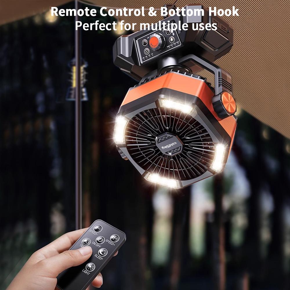 Ventilatore da Campeggio coldSky con Lanterna LED a 4 Luci 8 Velocità Ventilatore da Scrivania Batteria da 20000mAh Ventilatore Portatile da Esterno per Campeggio e Pesca all'Aperto