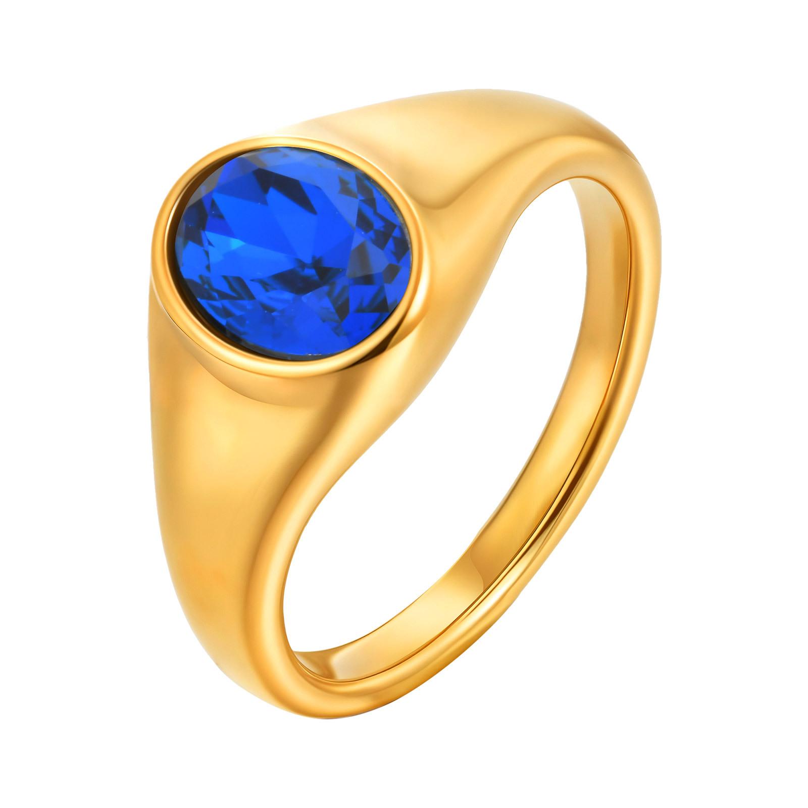 

Colorful Zircon Seal Ring For Women, 316L Stainless Steel Green Black Blue Red White CZ Rings, Gold Plated Engagement Jewelry US Ring Size 06