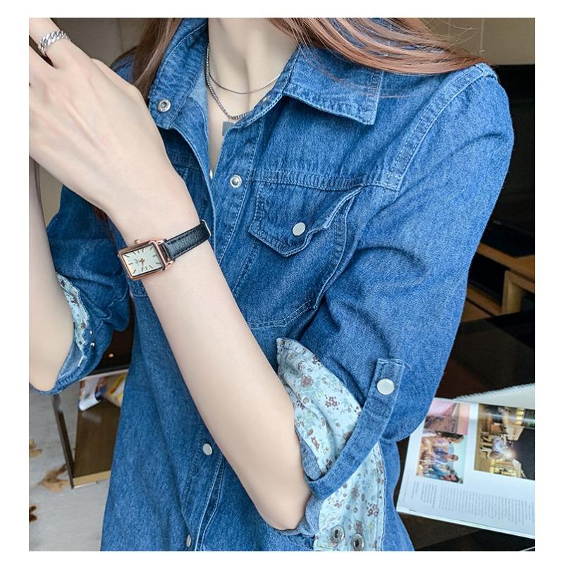 Camicia Casual in Denim a Maniche Lunghe alla Moda da Donna Stile Coreano Ampia Nuova con Rever Primavera e Autunno Ufficio Blusa Lunga Streetwear Top Giacca Abbigliamento