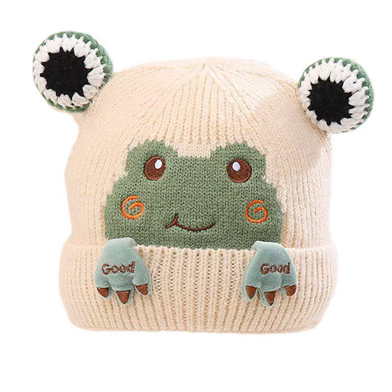 Cappello lavorato a maglia a forma di rana dei cartoni animati per bambini - Caldo e antivento per ragazzi e ragazze