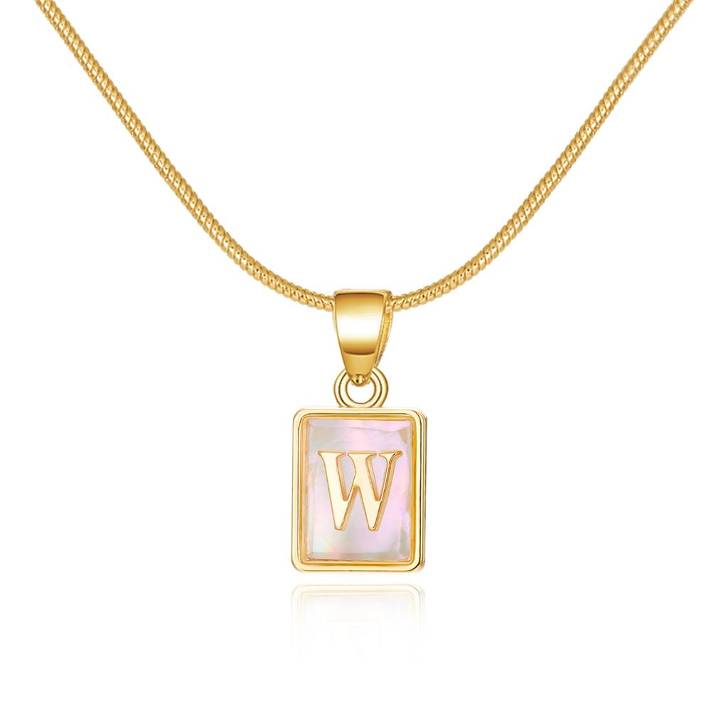 Fashion 26 Initial Letters Pendant Necklace For Women Gold Color A-Z Alphabet Square Shell Snake Chain Choker Birthday Jewelry