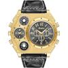 Men's Dual Time Leather Band Sports Watch Waterproof Simple Casual Business Gold Black