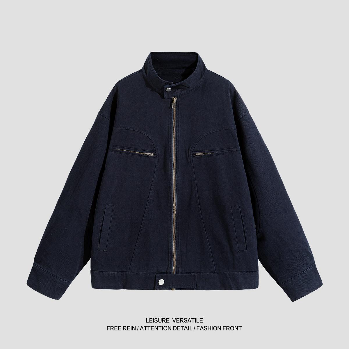 

Куртка из чистого хлопка для мужской новой повседневной куртки, американская стирка, старый воротник-стойка, мужская одежда на весну и осень 2XL