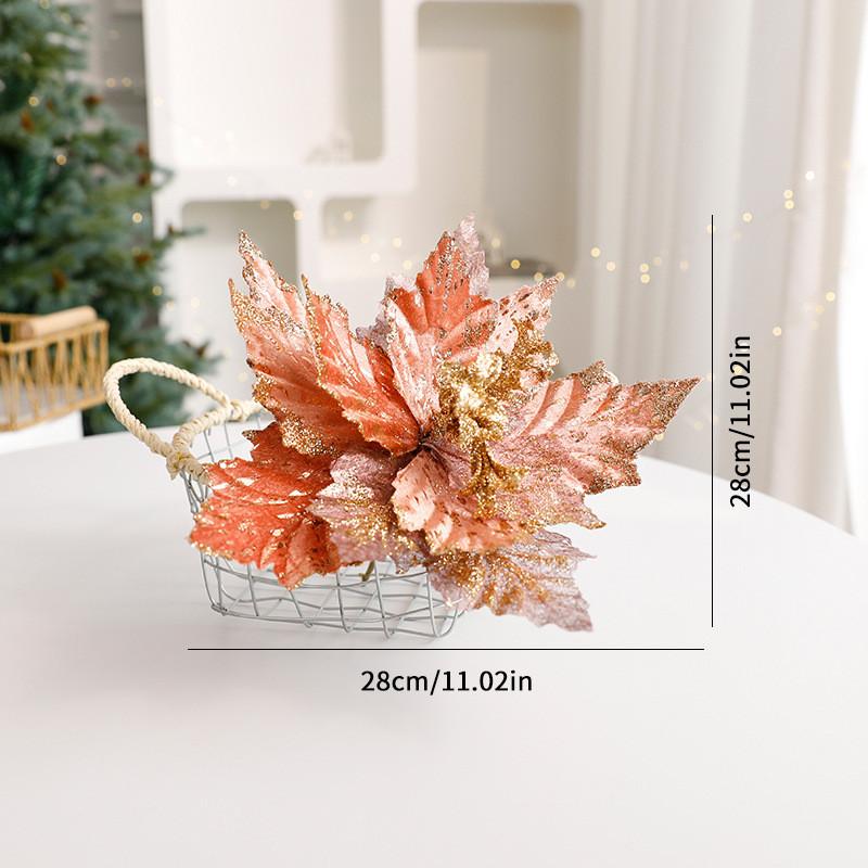 Christmas Synthetic Flower Decor With Shiny Sequins For Celebration Arrangements Silver