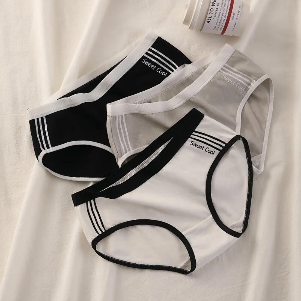 3Pcs/Set Solid Color Women Cotton Panties Mid Waist Women Briefs Lingerie Sports Lingerie Use